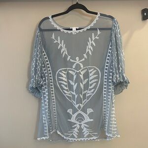 Cato Sage Green Sheer Embroidered Boho Tunic